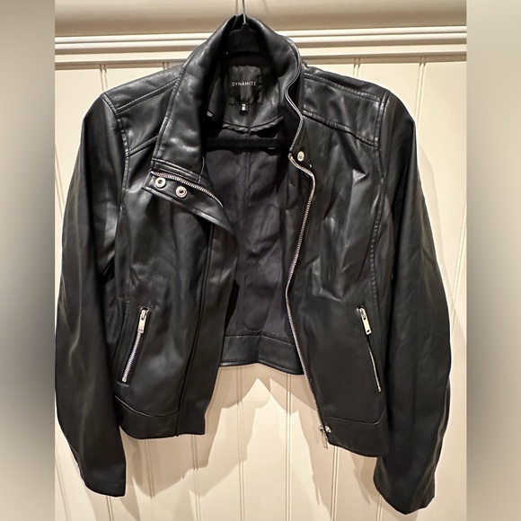 Dynamite Jackets & Blazers - DYNAMITE Ladies Small Black Faux Leather Moto Bomber Jacket